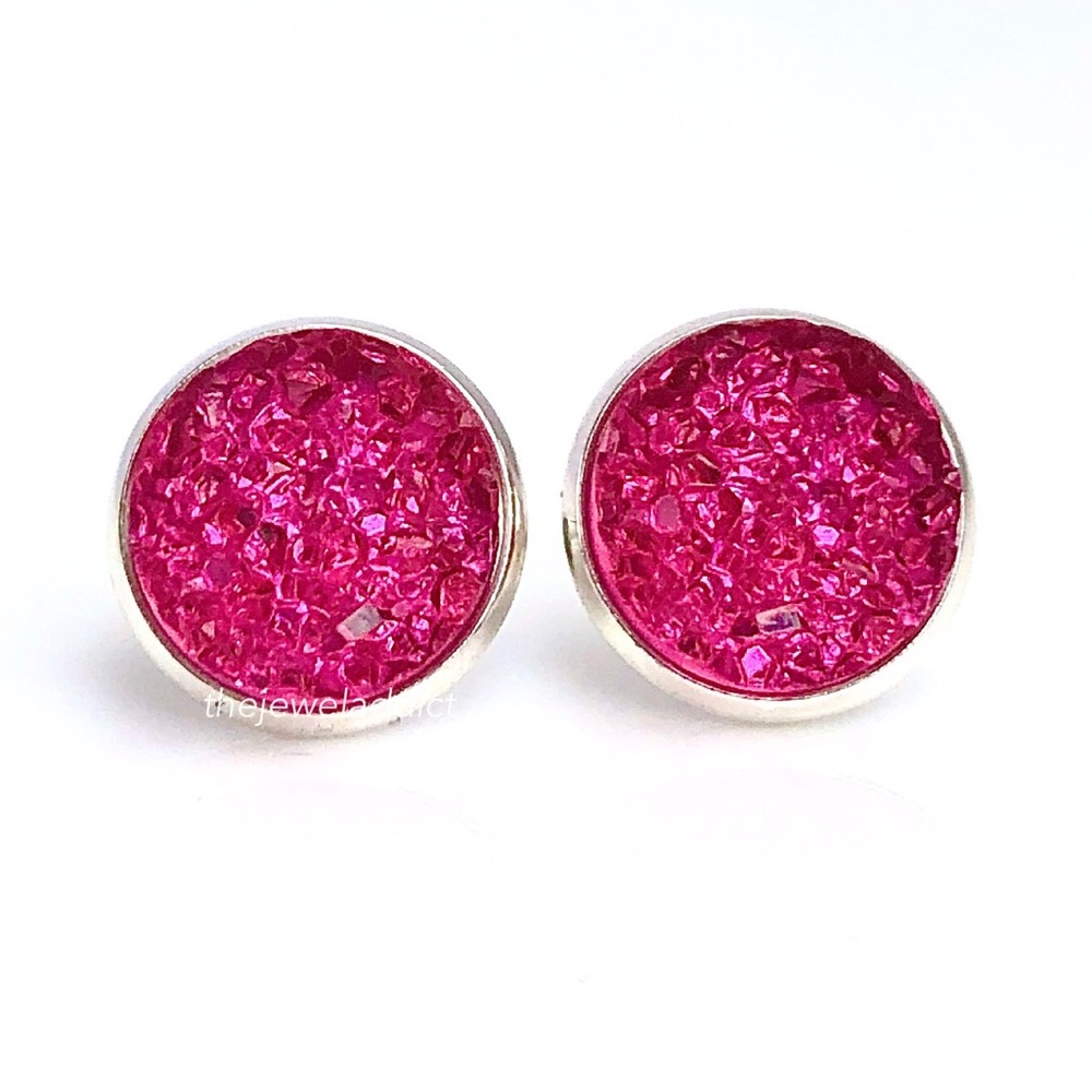 3 for 15🎀hot pink crystal Faux Druzy studs
